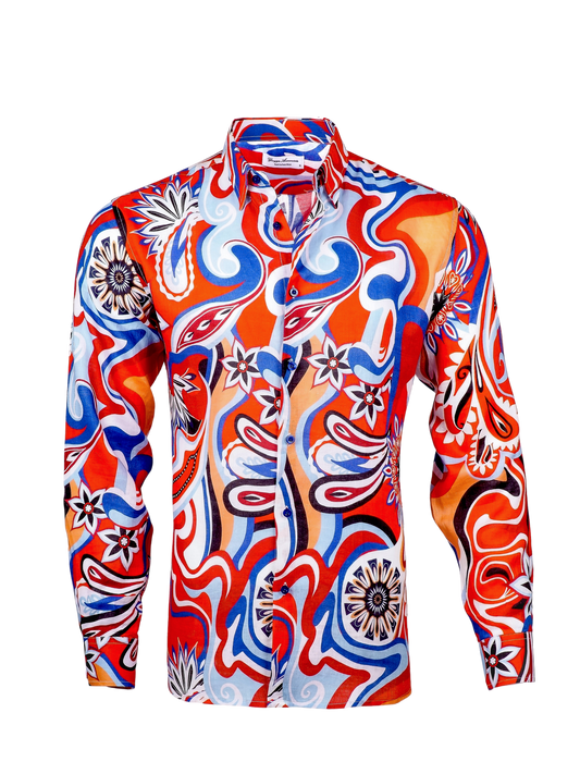 Printed Linen Shirt 70's Red